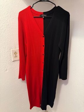 Almost Famous Red and Black Colorblock Midi Button-Front Dress